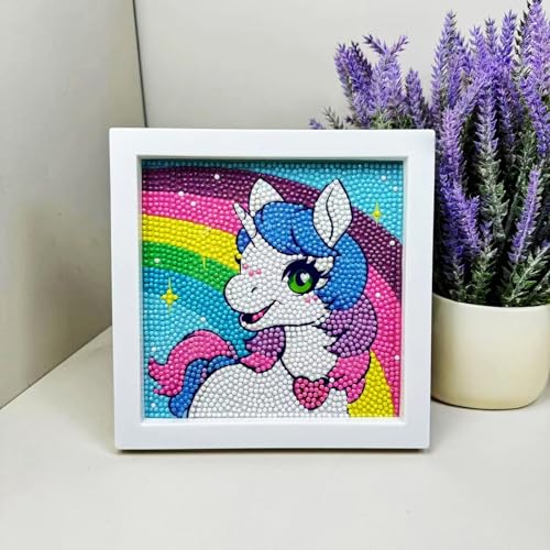 GLXPOG Diamond Painting Kinder mit Holzrahmen, DIY 5D Cartoon Diamant Painting Bilder,15x15cm Leinwand und mit 18x18cm Bilderrahmen,Diamant Bilder Arts Craft für Home Wand Decor (08) von GLXPOG