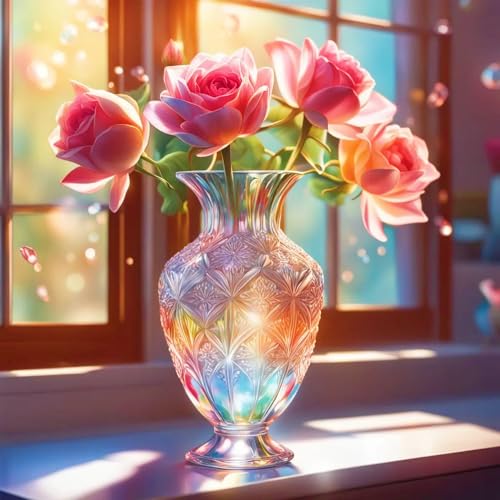 GLXPOG Diamond Painting Rosen 5D Diamant Painting Bilder Set, Blumenvase Diamant Art Malerei Painting Kit für Erwachsene, DIY Strass Stickerei Malerei Wand Dekor 30x30cm von GLXPOG