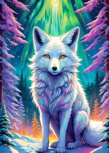 GLXPOG Diamond Painting Weißer Fuchs 5D Diamant Painting Bilder Set, Fantasie Diamant Art Malerei Painting Kit für Erwachsene, DIY Strass Stickerei Malerei Wand Dekor 30x40cm von GLXPOG