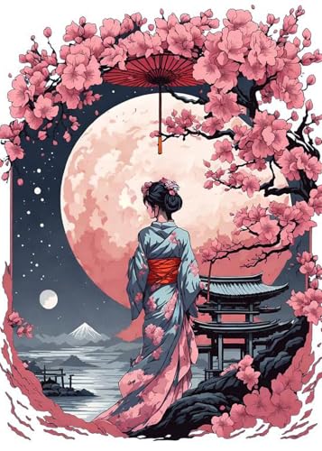 GLXPOG Japanische Landschaft Diamond Painting, 5D Diamant Painting Kits Bilder für Erwachsene, Mond DIY Diamant Malerei Diamond Painting 30x40cm für Wanddekor von GLXPOG