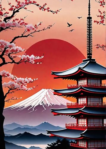 GLXPOG Japanische Landschaft Diamond Painting, 5D Diamant Painting Kits Bilder für Erwachsene,Berg Fuji DIY Diamant Malerei Diamond Painting 30x40cm für Wanddekor von GLXPOG