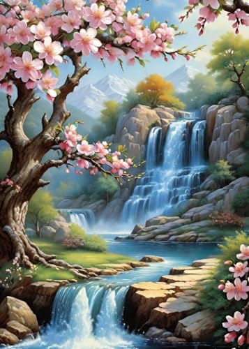 GLXPOG Wasserfall Diamond Painting 5D Diamant Painting Bilder Set, Blumenbaum Diamant Art Malerei Painting Kit für Erwachsene, DIY Strass Stickerei Malerei Wand Dekor 30x40cm von GLXPOG