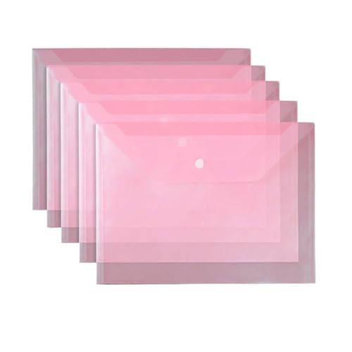 GLigeT Aktenordner A4-Knopf-Aktentasche for Studenten, Prüfungspapier, transparente Dokumententasche, Aufbewahrung von Bürodaten, Vertragsaufbewahrung, Ordner mit Schnappverschluss Ringhefter(Pink) von GLigeT