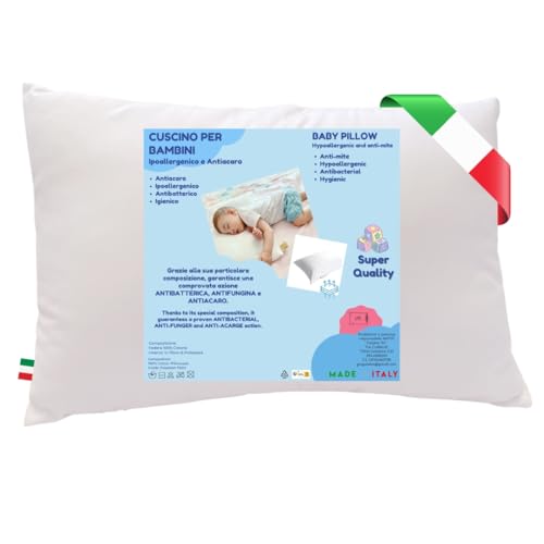 GM Kissen 40x60 Babybett Kissen Atmungsaktive Hypoallergene Anti-Milben-Kissen mit 100% Italienischer Baumwolle Abdeckung Made in Italy von GM