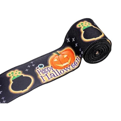 Dekoratives Halloween-Band, 6,4 cm breit, mit Drahtkante, für Festivals, Verpackungen, Bastelprojekte, Kranzband von GMBYLBY