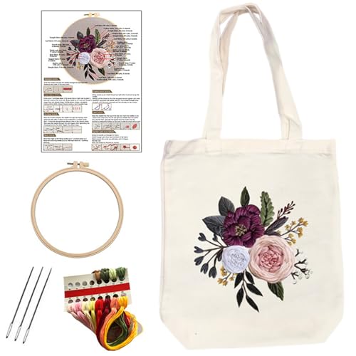 GMBYLBY Canvas Taschen Sticksets Blumenmuster Handtaschen Stickerei Sets Handgefertigte Canvas Tasche Kreuzstich Sticksets von GMBYLBY