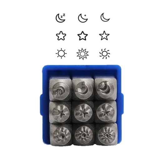 GMBYLBY Metallstempel-Set, 3 mm, Sonne und Stern, Stempelwerkzeug zum Bedrucken von Metall, Leder, Holz, 9-teilig von GMBYLBY