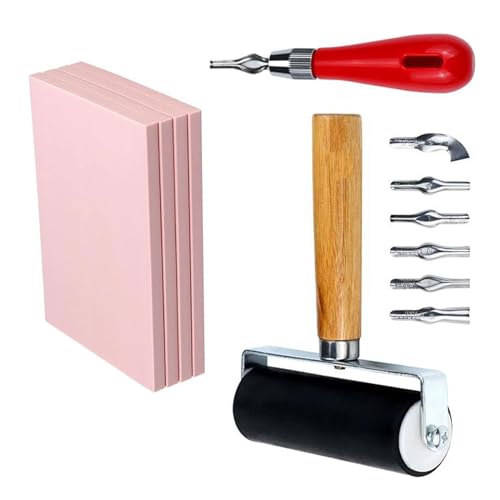 GMBYLBY Stempelherstellungs-Kits aus Gummi mit Stempelblock, Gummi-Brayer-Roller zum Schnitzen, Drucken, Basteln, Stempelherstellungs-Sets mit Block, DIY, Schnitzen, Starterwerkzeug-Kits für von GMBYLBY