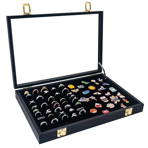 GMFrames Ringbox für 100 Ringe Vitrine für Anstecknadeln,Schmuckschatulle mit Glasfenster, Schattenbox für Medaillen, Broschen, Ohrringe von GMFrames