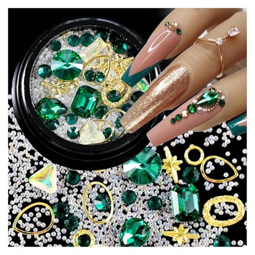 GMGQJST Strasssteine NäGel 1Box ​​Mixed Strass Stein Nail Art Strass AB Schillernden Perlen Gold Metallic Nagel Kristall Schmuck Maniküre Nail Art Dekoration(JS001-11-2) von GMGQJST