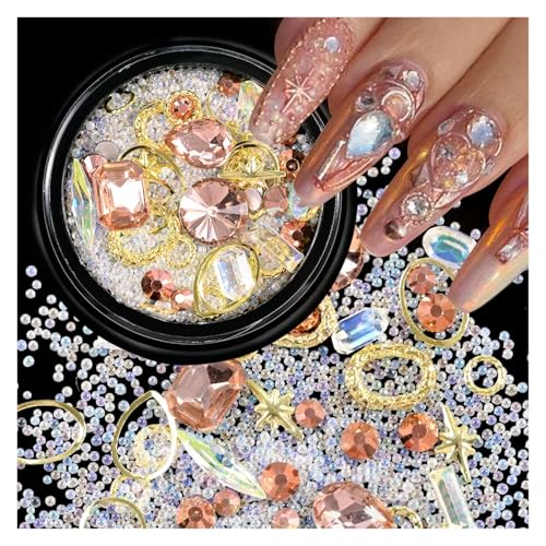 GMGQJST Strasssteine NäGel 1Box ​​Mixed Strass Stein Nail Art Strass AB Schillernden Perlen Gold Metallic Nagel Kristall Schmuck Maniküre Nail Art Dekoration(JS001-11-4) von GMGQJST