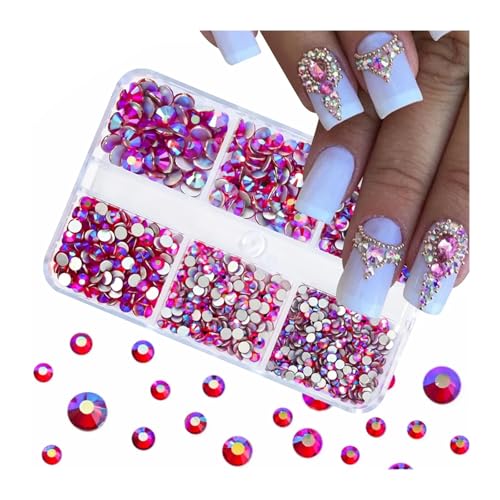 GMGQJST Strasssteine NäGel 6/12 Raster SS6-SS20 Bunte Nail Art Strasssteine ​​Flatback Kristall 900-1000 Stück AB Rosa Blau Rot Diamant Edelsteine ​​Dekoration in verschiedenen Größen(ZB017-13) von GMGQJST