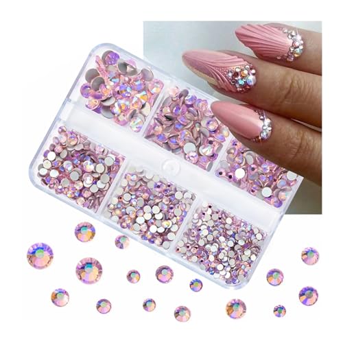 GMGQJST Strasssteine NäGel 920 Stück SS4–SS16 runde Diamanten + 60 Stück Strass-Set mit gemischten Formen, 3D-Flatback, rosa/klar, Nagelkristall, Weihnachtsmaniküre-Glas(18) von GMGQJST