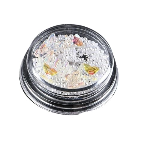 GMGQJST Strasssteine NäGel Gemischte Mini-Nagel-Strasssteine ​​mit Flacher Rückseite, Kristallsteine, Metallperlen, Perlen, Schmetterling, Nagelkunst, Charms, Herz, Schmuck, Maniküre(WHTBPSP-09) von GMGQJST