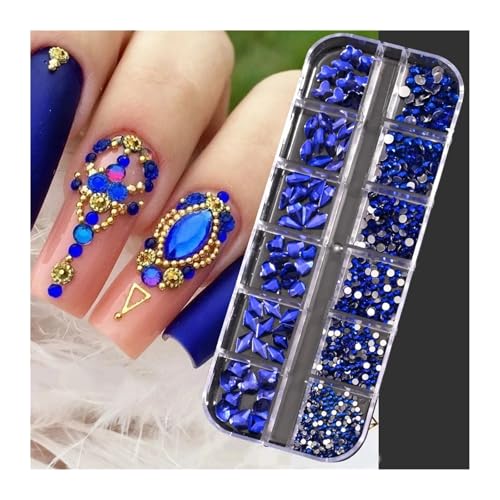 GMGQJST Strasssteine NäGel Grüne Nailart-Strasssteine, luxuriöser Kristall, flach, 3D, gemischte Form, klar/AB-Glitzerdiamant, DIY, 12 Gitter/Box, Maniküre-Glitzerstein(PH140-03) von GMGQJST