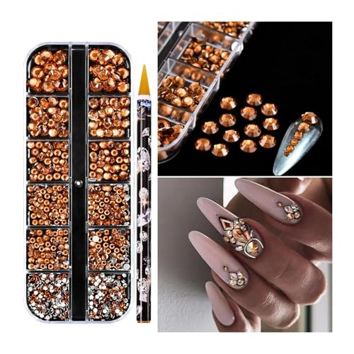 Strasssteine NäGel 12 Gitter Champagnerfarbene Nailart-Strasssteine ​​2–6 mm Flatback Glaskristall-Edelsteine ​​Hotfix-Nageldiamanten 720/1000 Stück Nagel-Charms in verschiedenen Größen(Black) von GMGQJST