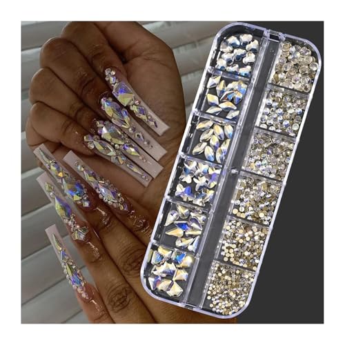 Strasssteine NäGel 12 Gitter Champagnerfarbene Nailart-Strasssteine ​​2–6 mm Flatback Glaskristall-Edelsteine ​​Hotfix-Nageldiamanten 720/1000 Stück Nagel-Charms in verschiedenen Größen(Chocolate) von GMGQJST