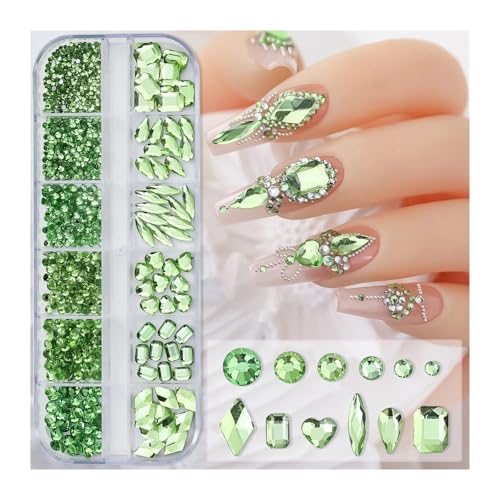 Strasssteine NäGel 12 Gitter Champagnerfarbene Nailart-Strasssteine ​​2–6 mm Flatback Glaskristall-Edelsteine ​​Hotfix-Nageldiamanten 720/1000 Stück Nagel-Charms in verschiedenen Größen(Light Grey) von GMGQJST