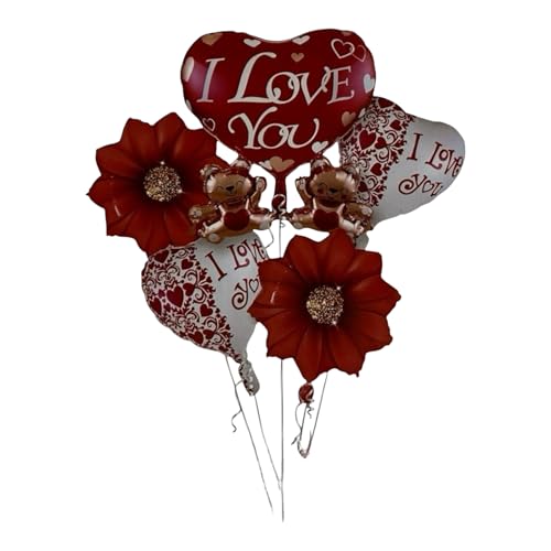 5-teiliges Ballon-Set mit Blumen, "I Love You" Herzen und Bären, romantische Dekoration, romantisches Party-Set von GMM