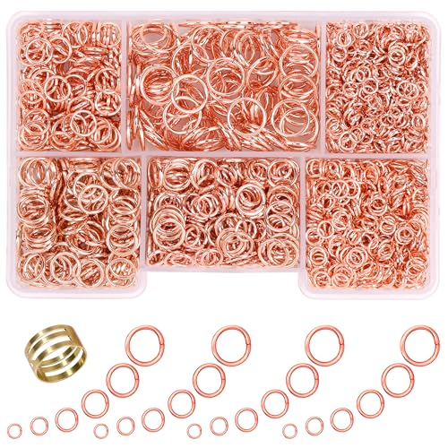 GMMA 1400 Stück gemischte 6 Größen/Box, Schmuckherstellung, 4 mm, 6 mm, 5 mm, 7 mm, 8 mm, 10 mm, Biegeringe mit 1 Stück Biegering, Reparatur und Basteln, Geschenke (Roségold) von GMMA