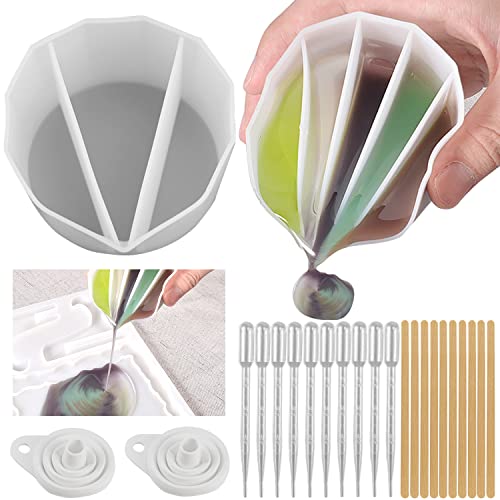 Geteilter Becher für Farbgießen 3/5 Cavity Split Cups Pouring Becher Fächer Silikon Geteilte Tasse Epoxidharz Zubehör Set zum Mischen Farbe DIY Set von GMMG