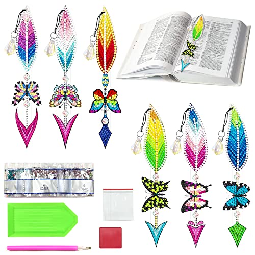 Diamond Painting Lesezeichen 6 Stück 5D DIY Diamant Malerei Lesezeichen Bookmark Feder Buchmarkierungen Set Strass Lesezeichen für Seiten Markierung von GMMG