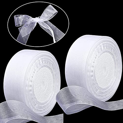 Organzaband 4cm*45m Geschenkband Weiß Durchscheinende, Schleifenband Organza Handwerk Band für Party Hochzeit Geschenke Basteln Dekoration(2 Rollen) von GMMG