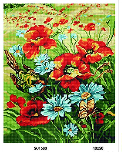 Diamond Vollbedeckung mit Holzrahmen Painting Set Bild 40 x 50 Diamant Malerei Stickerei Handarbeit Basteln Mosaik Steine Blumen Korb Haus am Bach (GJ1680) von GMMH