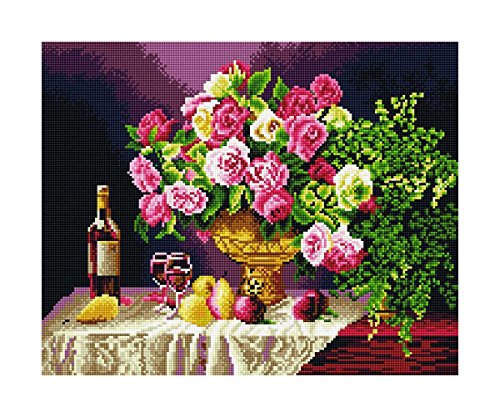 Diamond Vollbedeckung mit Holzrahmen Painting Set Bild 40 x 50 Diamant Malerei Stickerei Handarbeit Basteln Mosaik Steine Blumen Korb Haus am Bach (GJ435) von GMMH