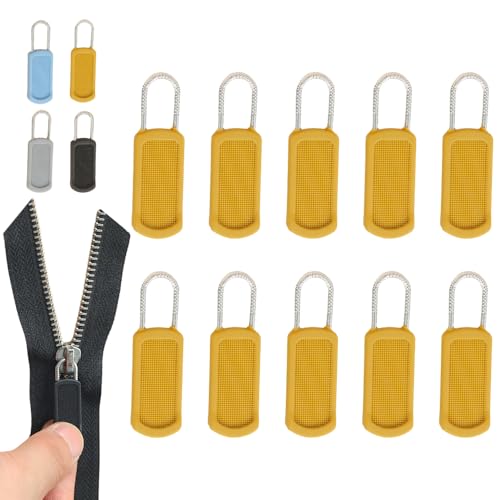 10 Stück Ersatzteile Reißverschluss Zipper, 2024 Neu Reisverschlussreparaturset Zipper, Abnehmbares Zipper Pull, Reißverschluss Ersatz für Zipper Koffer Stiefel Jackenrucksäcke (gelb -10 stück) von GMTEO