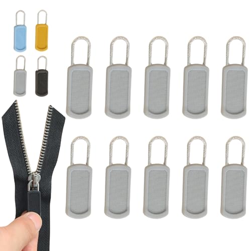 10 Stück Ersatzteile Reißverschluss Zipper, 2024 Neu Reisverschlussreparaturset Zipper, Abnehmbares Zipper Pull, Reißverschluss Ersatz für Zipper Koffer Stiefel Jackenrucksäcke (grau -10 stück) von GMTEO