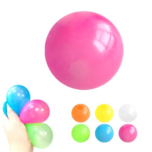 Magie Decke Ball, 2025 Neuest Nachtlicht Kleber Hüpfball, Stressball Squeeze Toys, Magie Decke Ball, Mitgebsel Kindergeburtstag 10 Jahre (Rosa, 12 Stück) von GMTEO