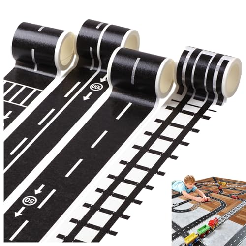 GNAUMORE Road Tape,Road Tapes,Highway Tape,Traffic Tape,Trains Railway Tape,Diy Motorway Tape,DIY Trains Railways Racing Car Track Road Tape for Toy Cars,Road Bandes for Playing and Learning 4PC von GNAUMORE