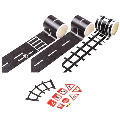 GNAUMORE Road Tape Children,Road Washi Tape,Road Tapes,Road Tape Railway,Trains Railway Tape,Track Road Tape,Tape Children's Road Tape Glue Railways Tape with Traffic Sign Sticker 5PC von GNAUMORE