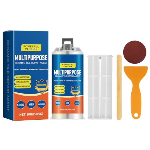 Reparaturpaste für Fliesen, Reparaturpaste für Fliesen, Reparaturpaste aus Keramik, Reparaturpaste für Kratzer aus Keramik, Reparatur-Set für Wände mit Düse mit Schaber, 80 g von GNAUMORE