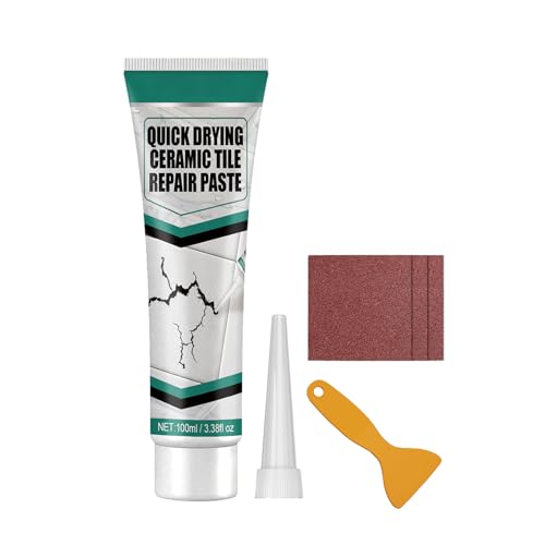 Reparaturpaste für Keramikkratzer, Reparaturpaste für Fliesen, Reparaturset für Fliesen, Porzellan-Reparaturpaste 100 ml + 1 Schaber + 3 Schleifpapiere von GNAUMORE