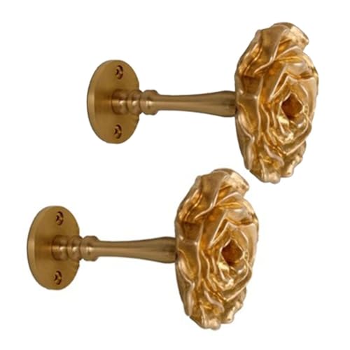 GNBOW Brass Curtain Holdback for Wall,Window Swag Holders, Rose Flower Decorative Hooks, Curtain Holdback Set of 2 von GNBOW