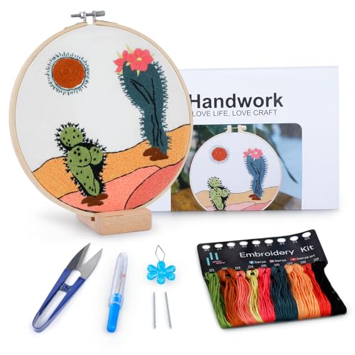 GNEGNI LIFE Lustiges Kaktus-Stickset, Stickset für Anfänger und Erwachsene, Stickerei, Blumenstoff und Werkzeuge, Stickerei-Starter-Kits, Geschenke (charmant) von GNEGNI LIFE