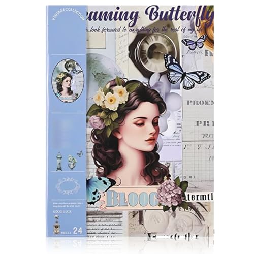 GNHG 24 Blatt Scrapbook zubehör, Vintage-Aufkleber, Scrapbooking Sticker, für Sammelalben, Kalender und Notizbücher – Dreaming Butterfly von GNHG