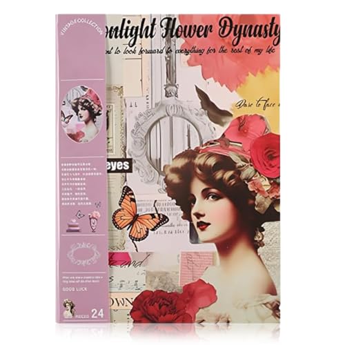 GNHG 24 Blatt Scrapbook zubehör,Scrapbook Set, Vintage-Aufkleber,für Sammelalben, Kalender und Notizbücher – Moonlight Flower Dynasty von GNHG