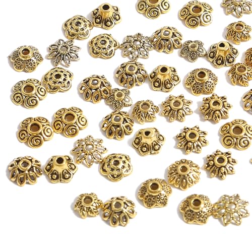 GNHG endkappen schmuck,300PCS Blumenperlenkappen 10 Styles Metall Endkappen Golden Spacer Beads Caps 7~10mm Hollow Schmuck Spacer Caps Für DIY Craft Ohrringe Armbänder Schmuck von GNHG