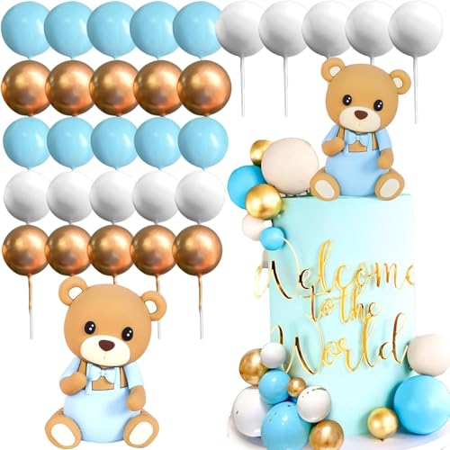 GNMQWP Teddybär Kuchen Dekoration 25pcs Teddybär BabyDusche Dekoration Teddy Bear Cake Toppers Boy or Girl Cake Decoration Teddy Bear Cake Decoration BabyShower Cake Decoration (Blau) von GNMQWP