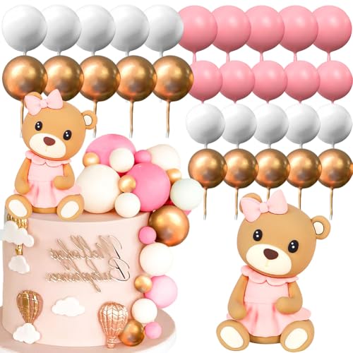 GNMQWP Teddybär Kuchen Dekoration 25pcs Teddybär BabyDusche Dekoration Teddy Bear Cake Toppers Boy or Girl Cake Decoration Teddy Bear Cake Decoration BabyShower Cake Decoration - Rosa von GNMQWP