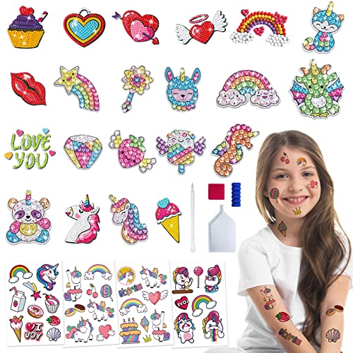 Diamond Painting Sticker 21pcs 5d Diamant Painting Aufkleber Kits für Kinder Diamant Kunst Mosaik Aufkleber DIY Cartoon-Diamantmalerei Diamantmalerei-sets mit 4pcs Cartoon Tattoo-Sticker von GNRYQ