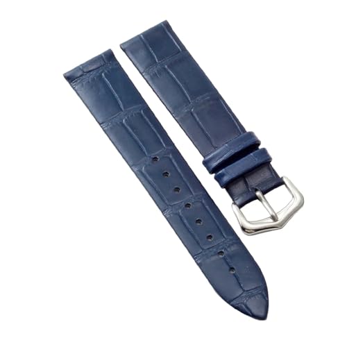 GNUFOPI Lederband aus Rindsleder, kompatibel mit Cartier Solo Must Santos, rundes Armband, weich, atmungsaktiv (Blau/Silber, 20 mm) von GNUFOPI