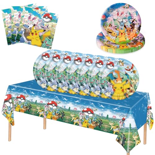 Cartoon Anime Pappgeschirr Set, 41 Stück mit Bunte Pappteller Servietten und Tischdecke für 10 Gäste, Niedliche Motive für Kinder Geburtstag Partydeko Tischdeko Zubehör von GOACRS