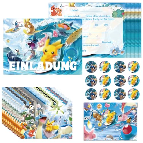 GOACRS Einladungskarten Kindergeburtstag Jungen Mädchen, 12pcs Deutsche Geburtstag Einladungen, Partyeinladungen mit Umschläge und Runde Aufkleber, Bunte Cartoon Anime Einladung Set für Kinder Party von GOACRS