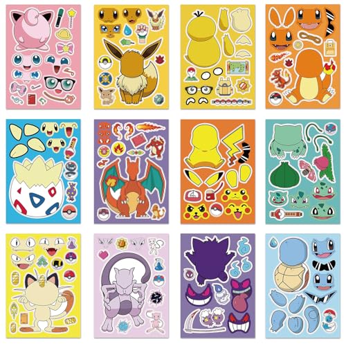 GOACRS Kinder Sticker Set, 24 Blätter DIY Make-a-Face Aufkleber, Wasserfest Mini Cartoon Anime Stickers, Süße Kleine Vinyl Aufkleber für Scrapbooking Party Zubehör Geburtstag Mitgebsel Geschenke von GOACRS