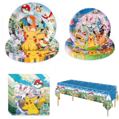 Oirigaga Partygeschirr Set, 41 Stück Cartoon Anime Pappgeschirr mit Pappteller Servietten Tischdecke, Bunte Papier Teller, Kinder Geburtstag Party Geschirr Tischdeko Zubehör für 10 Personen von GOACRS