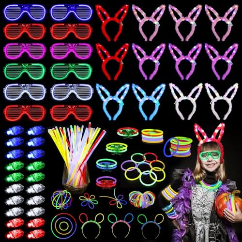 GOBOK 359Pcs Knicklichter Party Set,150 Leuchtstäbe,12 Leuchtbrillen,12 Hasenohren,20 Fingerlampe,165 Verbinder, für Kinder und Erwachsene von GOBOK